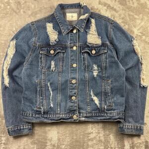 Premium Jeans Distressed Denim Jacket Western Style Designed In The USA Womens L